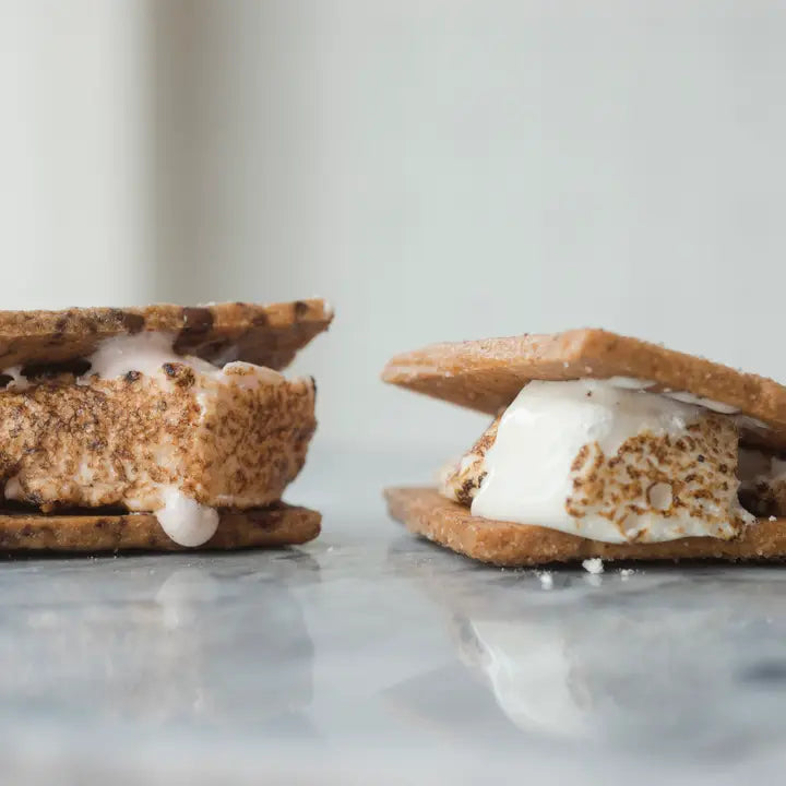 Delicious s'mores with toasted vanilla bean marshmallows between graham crackers