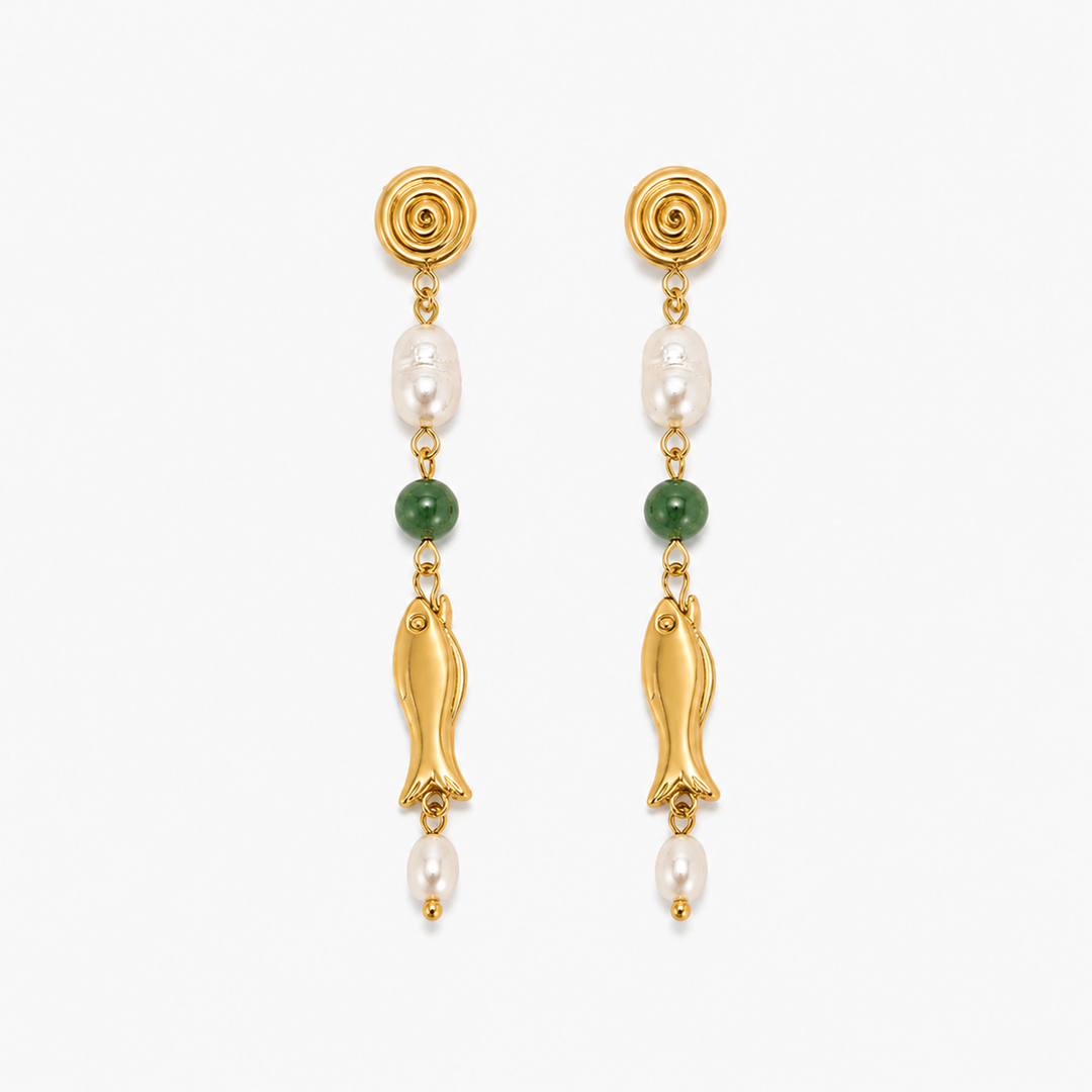 Earrings: Palermo 18K Gold Non-Tarnish Fish