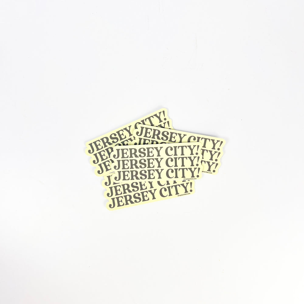 Set of Jersey City stickers with bold text design for decorating personal items