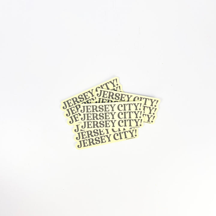 Set of Jersey City stickers with bold text design for decorating personal items