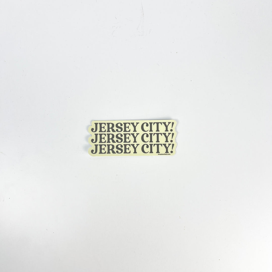 Jersey City sticker featuring repeated text design in a vibrant and eye-catching style