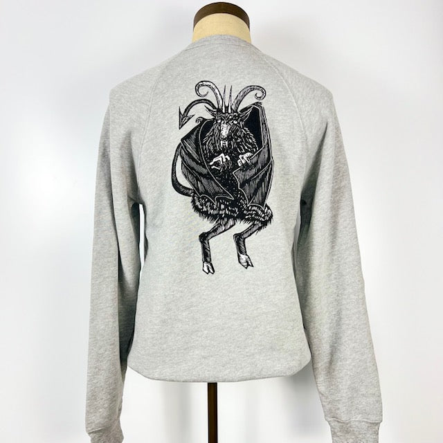 Kanibal & Co. raglan crewneck sweatshirt in gray with detailed black graphic design on back