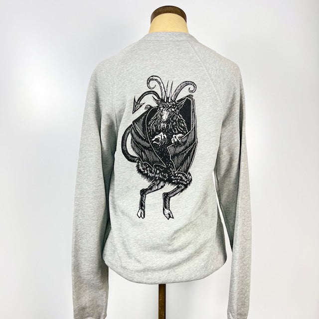 Kanibal & Co gray raglan crewneck sweatshirt with black graphic goat design on back