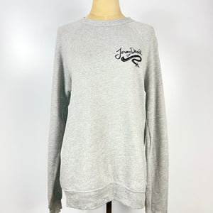 Kanibal & Co. gray raglan crewneck sweatshirt with long sleeves and small script logo on chest