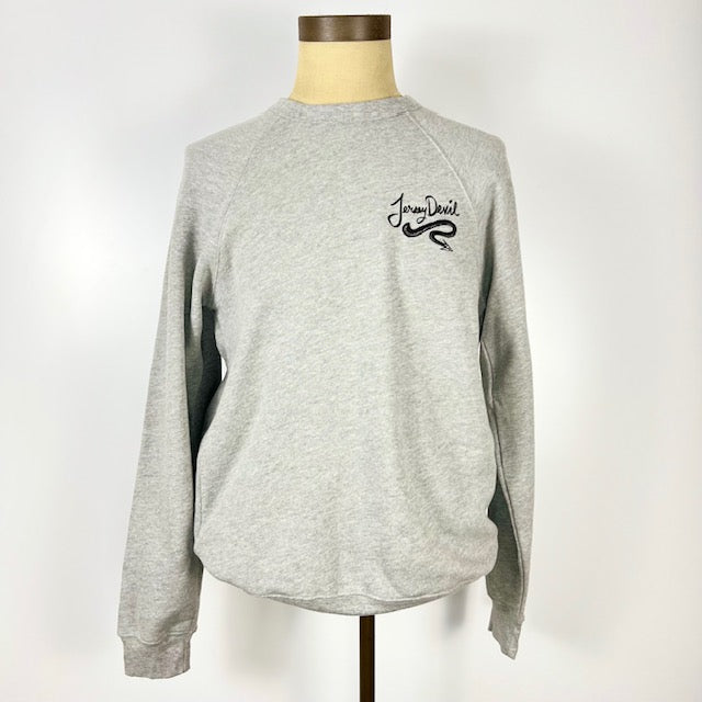 Kanibal & Co. light gray raglan crewneck sweatshirt with small black logo on chest