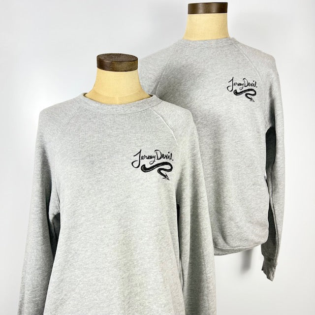 Kanibal & Co. gray raglan crewneck sweatshirt with black embroidered logo on chest