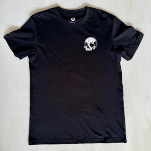 Kanibal & Co. black devour what you love shirt with small white skull graphic on chest
