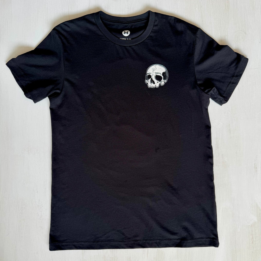 Kanibal & Co. black devour what you love shirt with small white skull graphic on chest