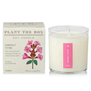 KOBO Somerset Thyme candle soy candle with floral packaging and 60 hour burn time