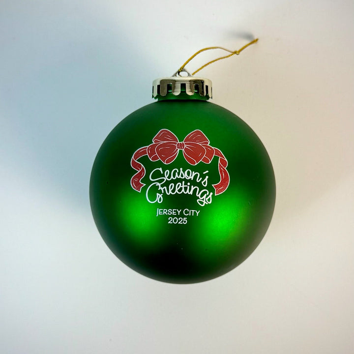 Limited Edition Jersey City ornament 2025 in green with Season's Greetings design