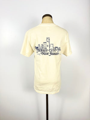 Back view of Nice Place Jersey City shirt by Kanibal & Co. featuring Jersey City New Jersey skyline print