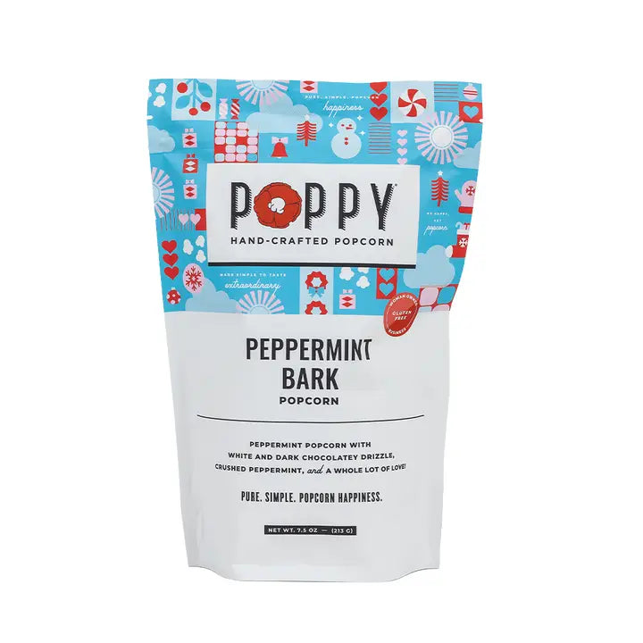 Poppy Handcrafted Popcorn Peppermint Bark Popcorn with Chocolate Drizzle and Crushed Peppermint