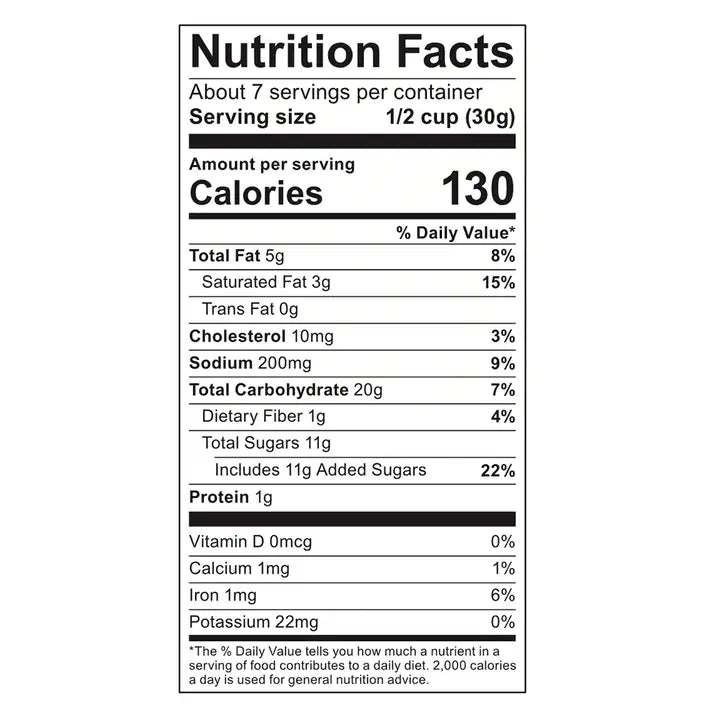 Nutritional facts for Poppy Handcrafted Popcorn peppermint bark popcorn with serving details