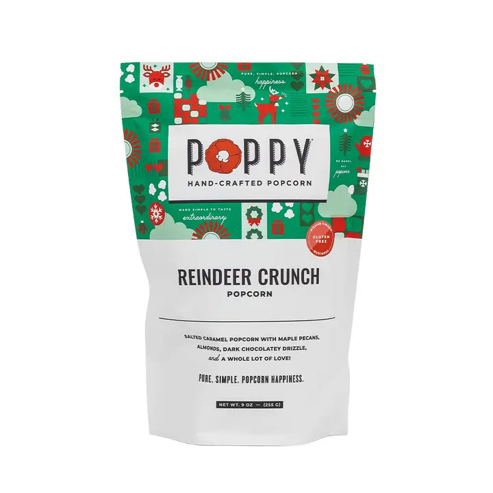 Poppy Handcrafted Popcorn Reindeer Crunch popcorn with maple pecans and dark chocolate drizzle