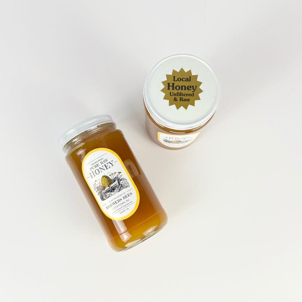 Brewers Bees pure raw honey 1lb jars featuring local unfiltered and raw honey