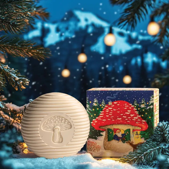 Kalastyle Soap Co. Soap Gnome Pine Swedish Dream bar soap with festive packaging in a winter setting