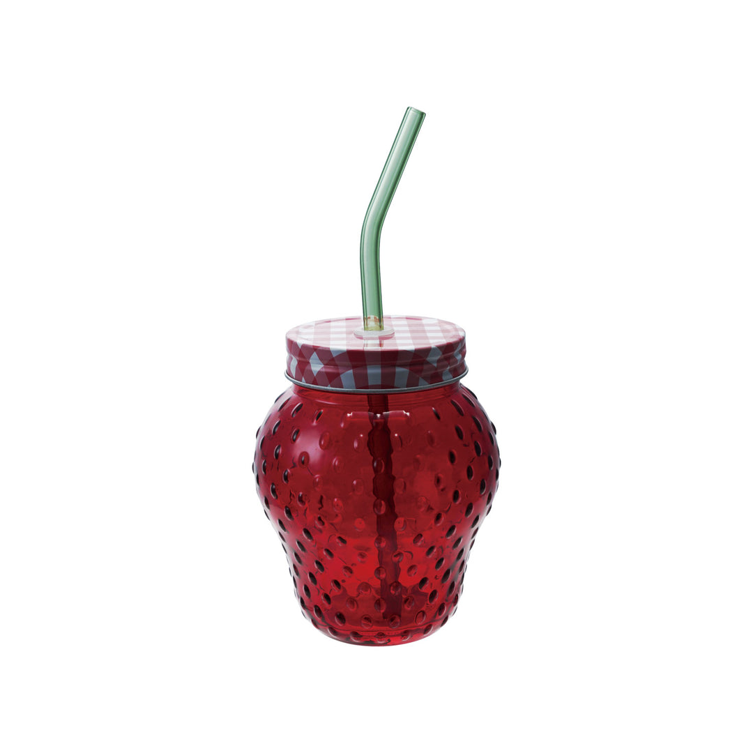 Glass w. Lid: Strawberry, 16oz