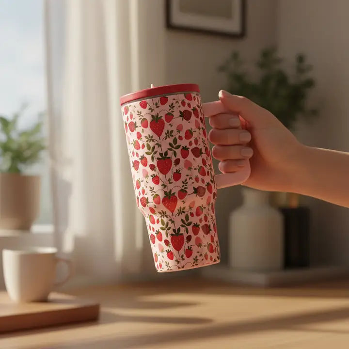 Flip Straw Tumbler, 20oz: Strawberry Fields