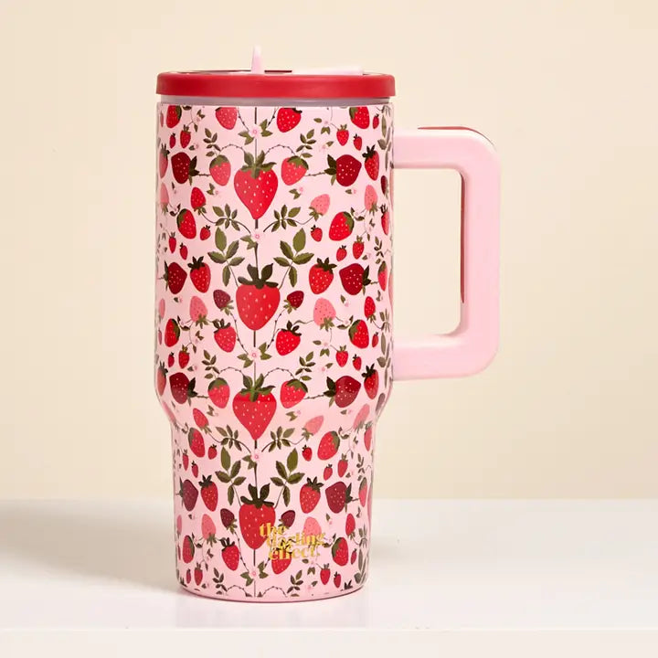 Flip Straw Tumbler, 20oz: Strawberry Fields