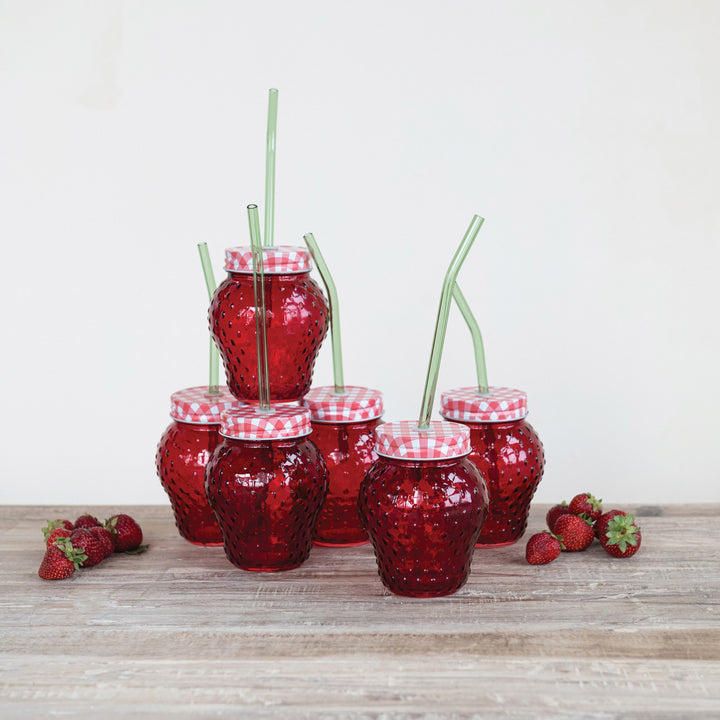 Glass w. Lid: Strawberry, 16oz