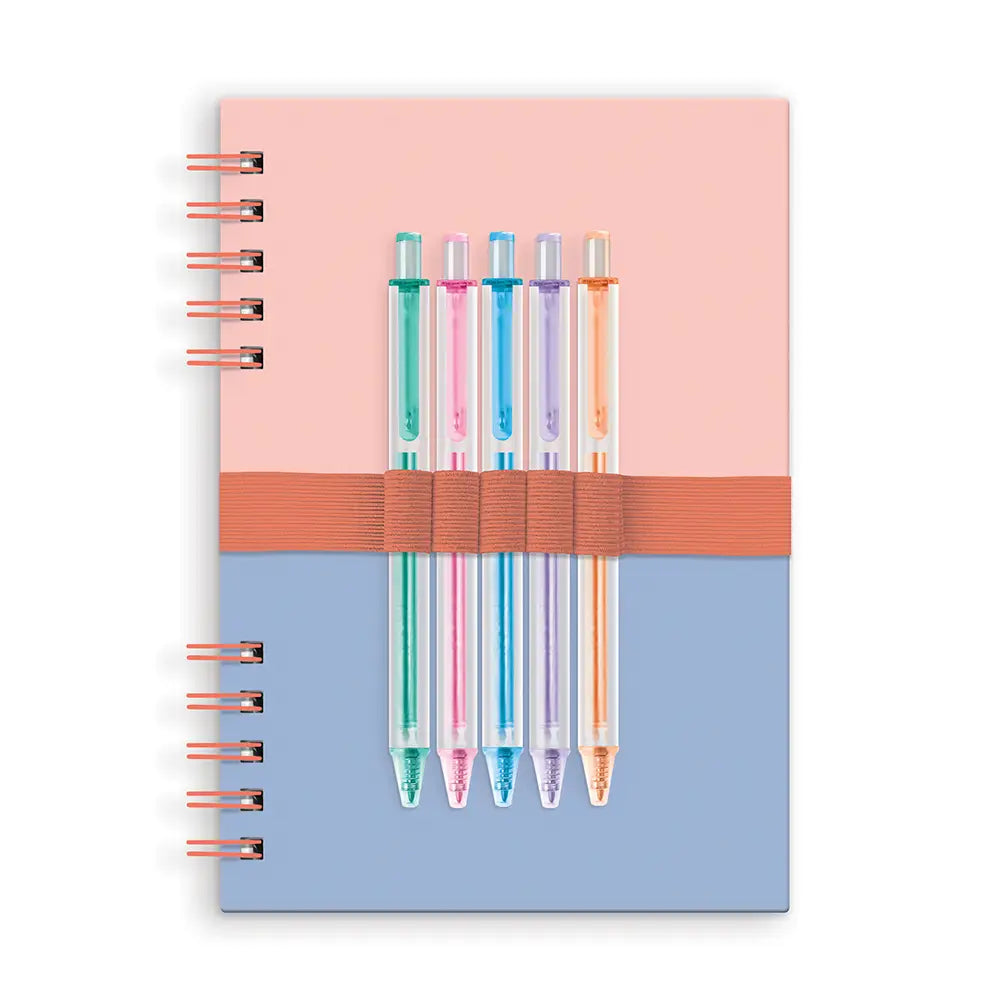 Studio Oh! Spiral notebook and pen set with colorful gel pens on a pastel cover