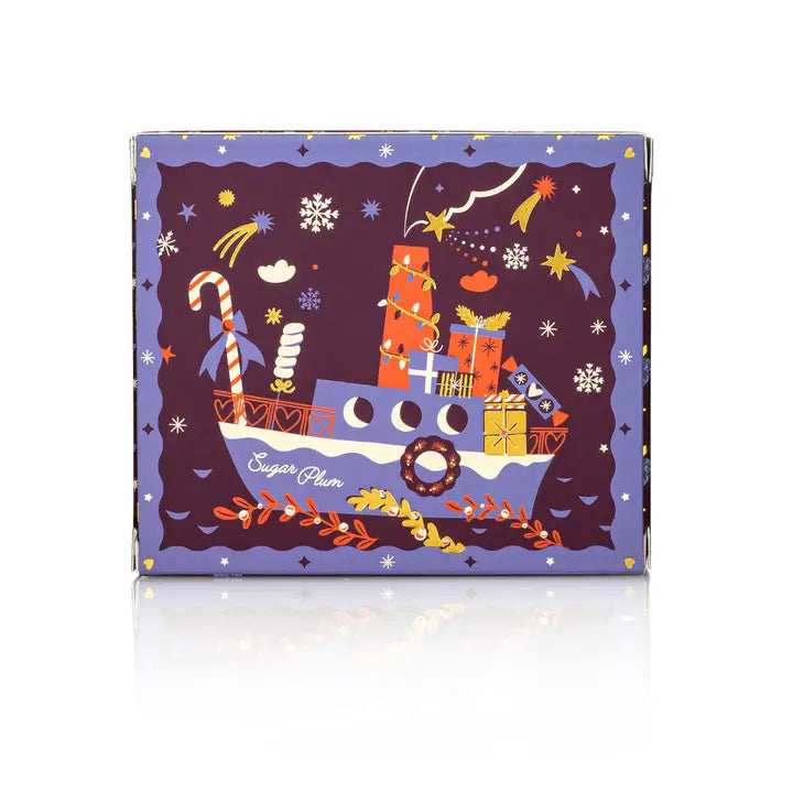 Old Whaling Co Sugar Plum Bar Soap packaged in festive box with holiday ship design