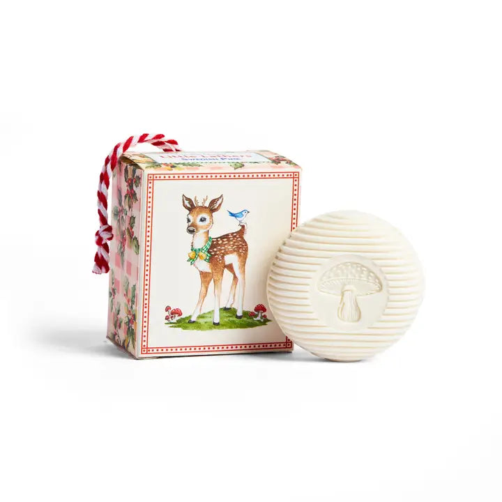 Kalastyle Soap Co. Swedish pine bar soap with decorative packaging featuring a deer and mushroom design