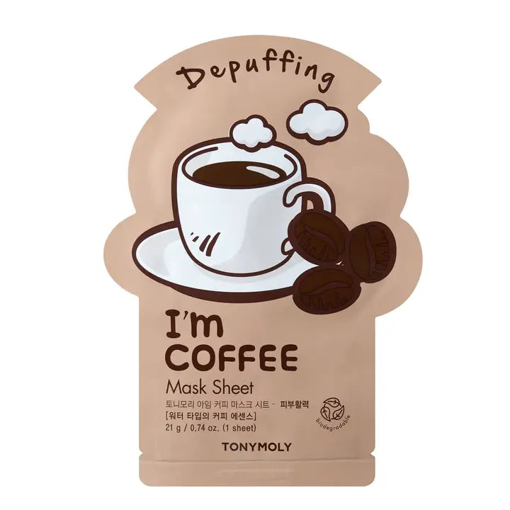 TonyMoly I'm Coffee Depuffing Mask Sheet from the brightening sheet mask set for refreshed skin