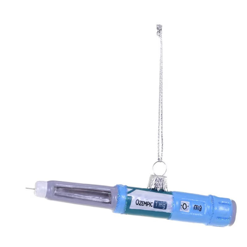 Cody Foster & Co. weight loss injection pen ornament designed for festive holiday decoration