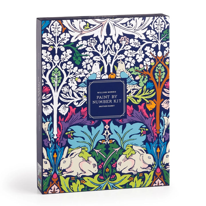 William Morris paint by number kit featuring vibrant floral and animal designs for creative painting projects