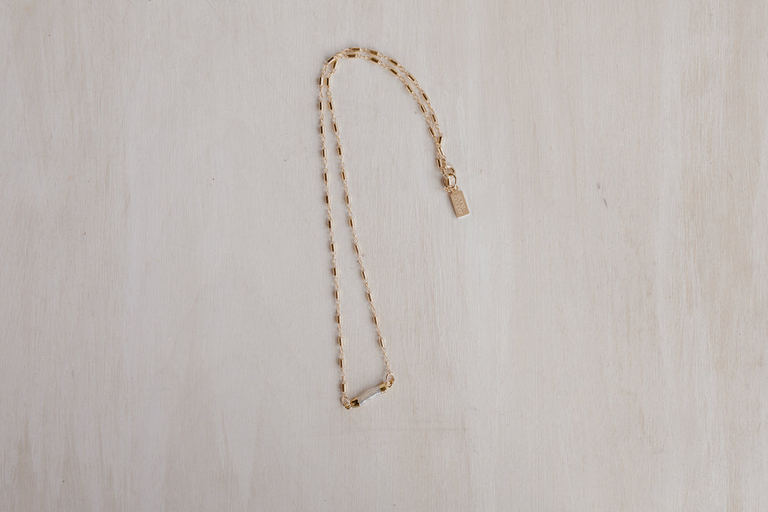  gold electroplated natural pearl charm (tube link) is combined with a gold-filled chain with a unique bead chain design