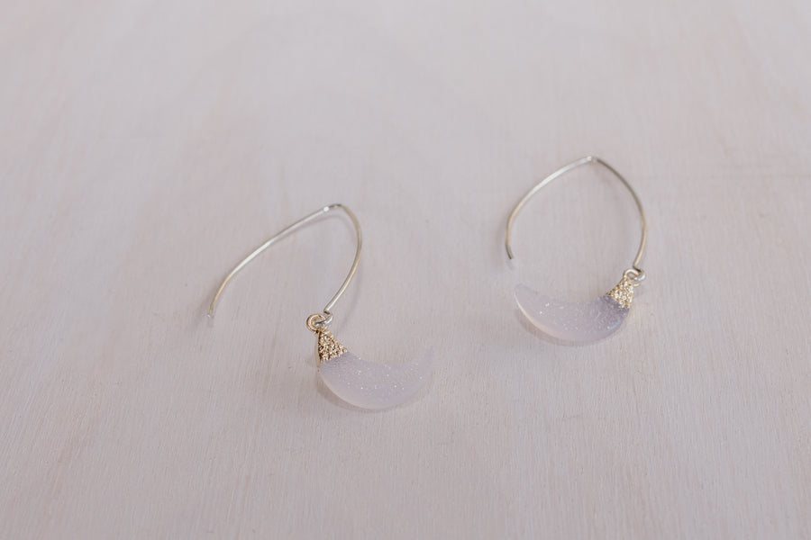 Earrings: Rose Quartz Druzy Moons