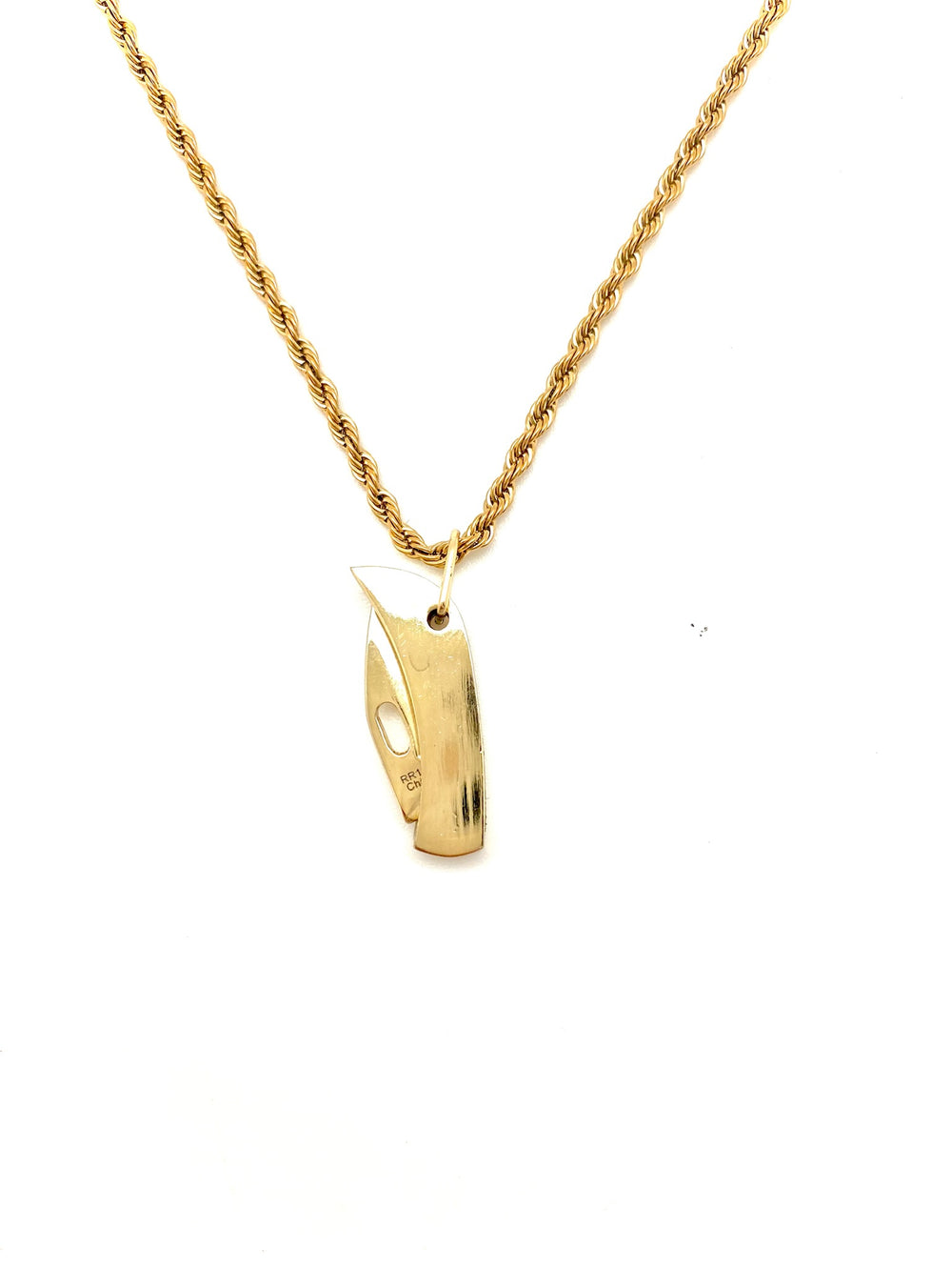 tiny brass pocketknife on gold chain