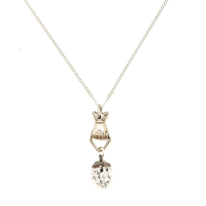  Sterling silver chain with a  Victorian-styled figa Hand charm (solid sterling silver) with Herkimer Diamond 