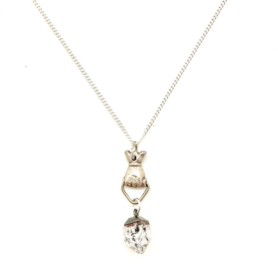  Sterling silver chain with a  Victorian-styled figa Hand charm (solid sterling silver) with Herkimer Diamond 