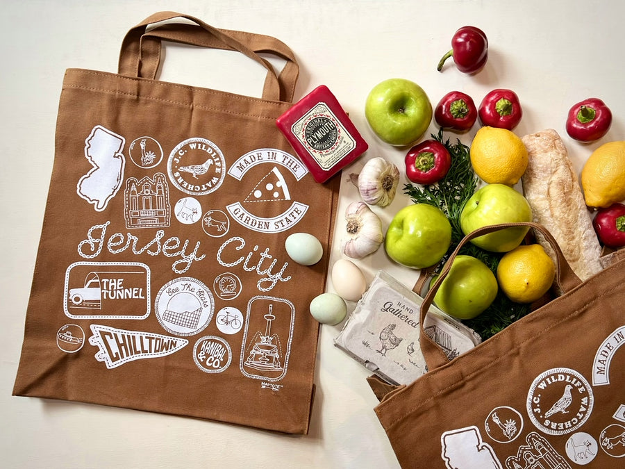 Shopper Tote: Jersey City, Pins + Patches