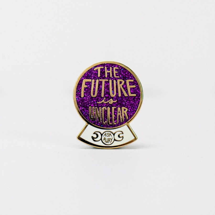 purple and white crystal ball pin
