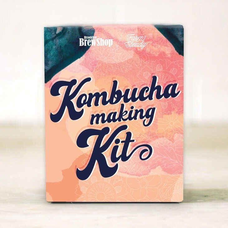 Farm Steady Brooklyn Brew Shop DIY kombucha kit with colorful floral packaging for home brewing