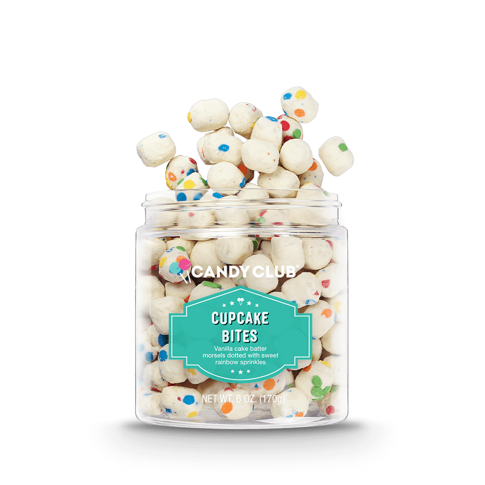 Cupcake candy bites spilling out of a jar