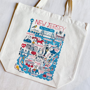 Canvas tote with various New Jersey landmarks
