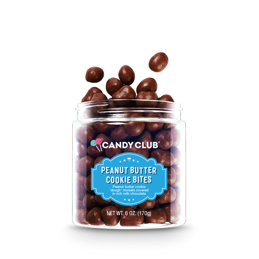 Peanut butter cookie bites spilling out of jar