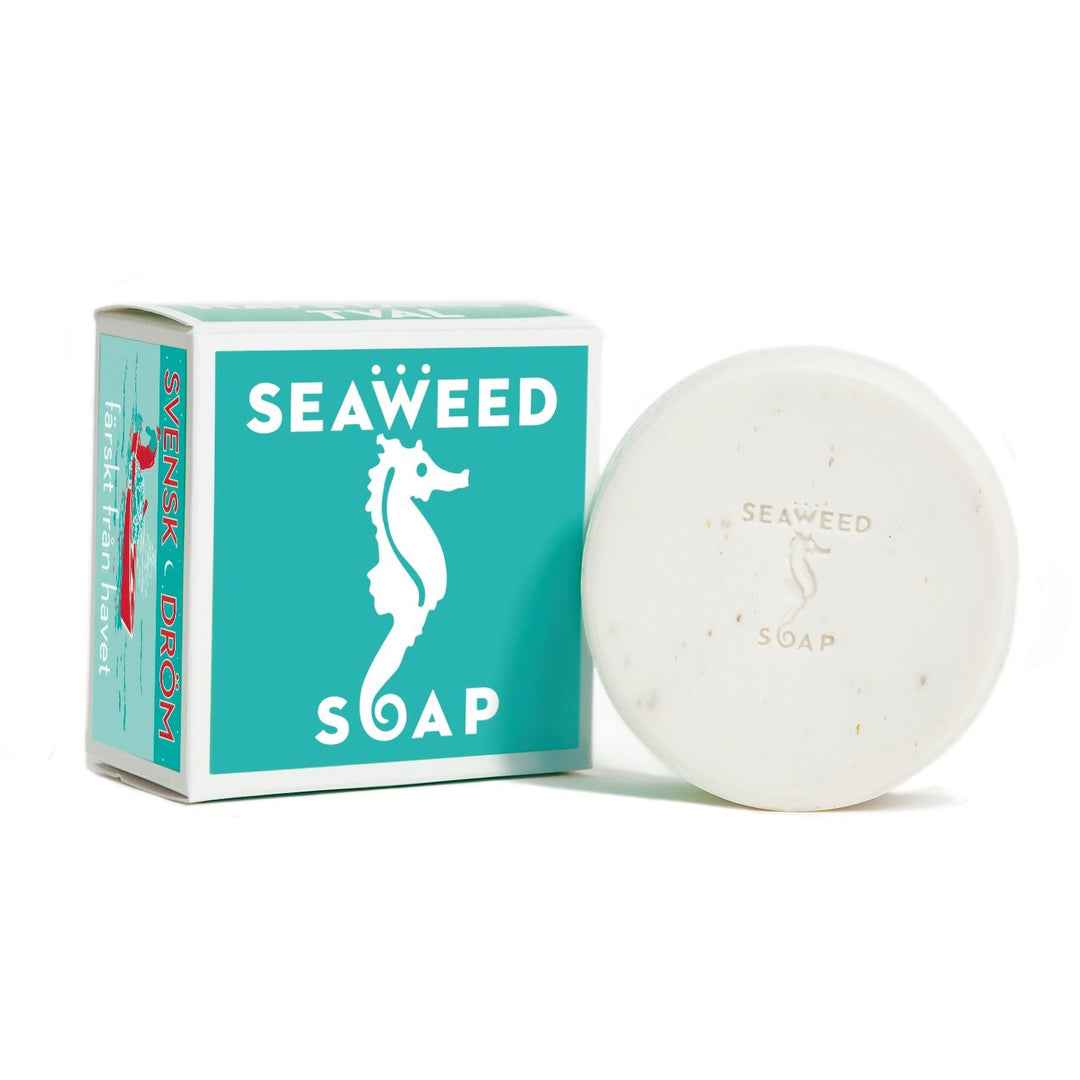 Kalastyle Soap Co. seaweed soap bar with seahorse logo and teal packaging